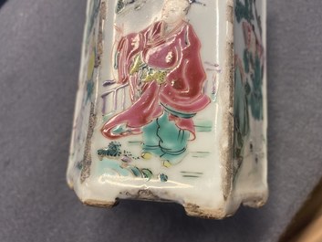 A hexagonal Chinese famille rose brush pot with figurative panels, Yongzheng